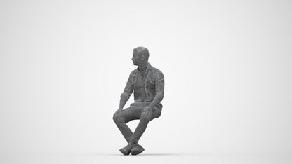 scanned 3D man casual sitting, photogrammetry people for Enscape and V-Ray, wireframe back view