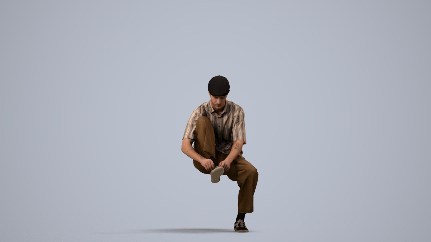 3D scanned man sitting casual, photorealistic archviz people for Enscape and SketchUp, side view render