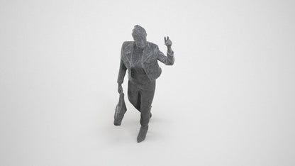 photogrammetry 3D woman business walking, realistic human model archviz FBX, wireframe three-quarter view