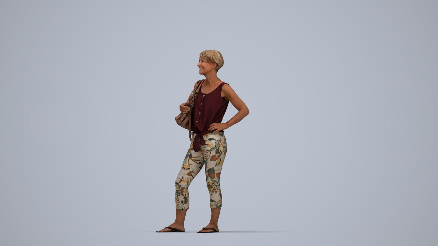3D people model senior woman standing, scanned human for 3ds Max rendering, top-down view render