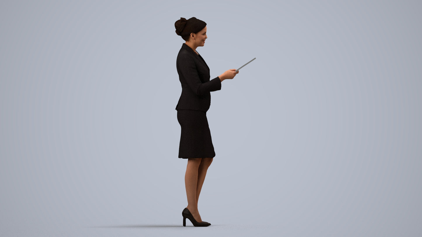 3D people model woman hospitality, scanned human for 3ds Max rendering, side view render