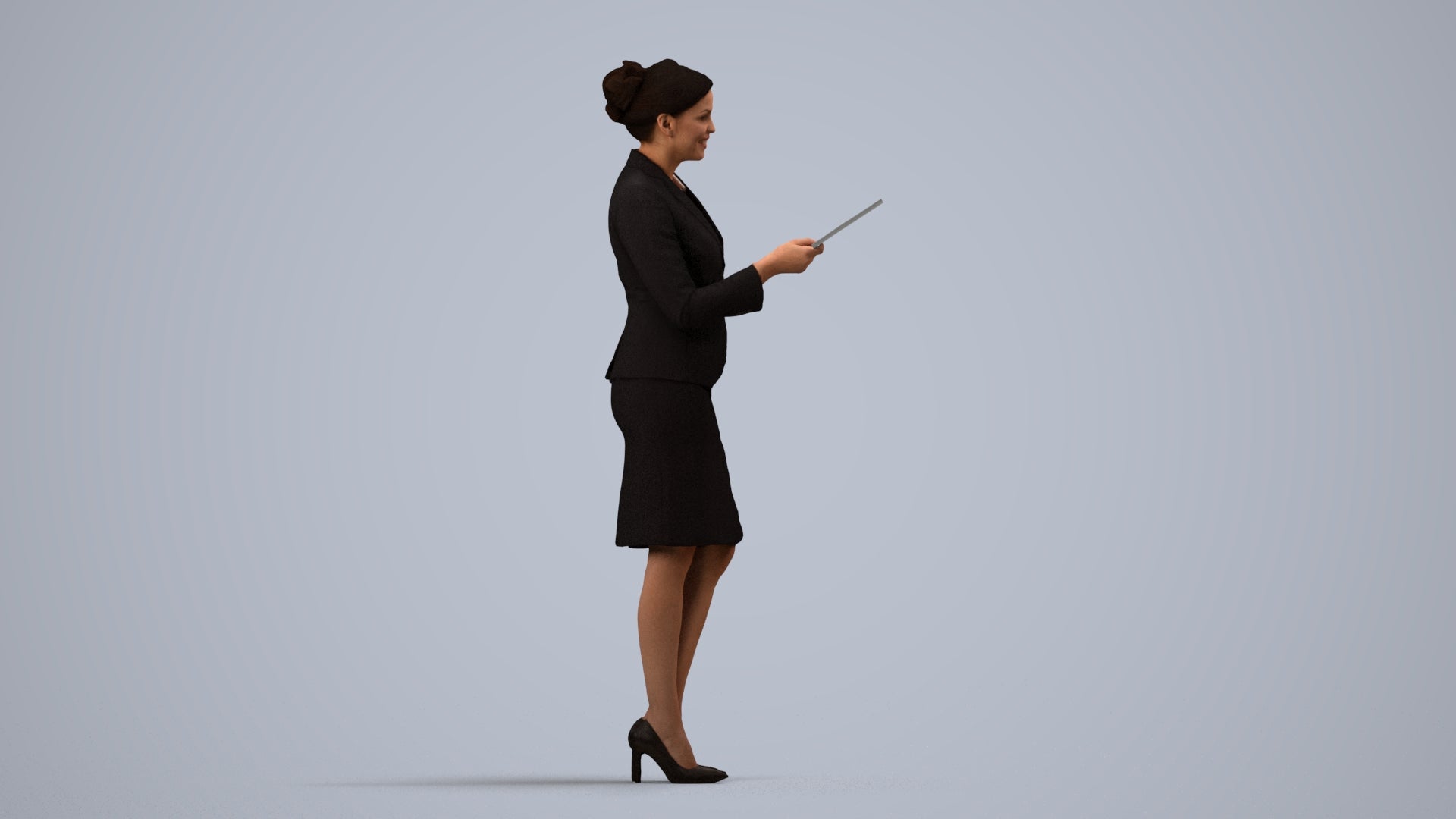 3D people model woman hospitality, scanned human for 3ds Max rendering, side view render