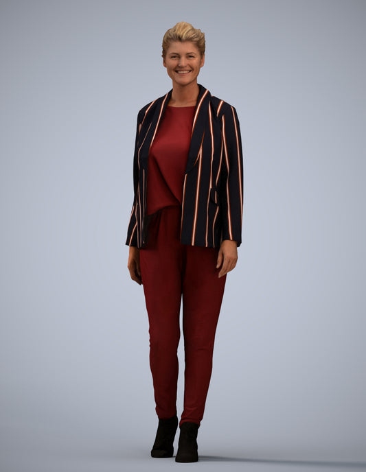 3D scanned woman walking business, photorealistic archviz people for Enscape and SketchUp