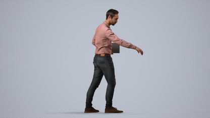 3D people model man casual formal, scanned human for 3ds Max rendering, side view render