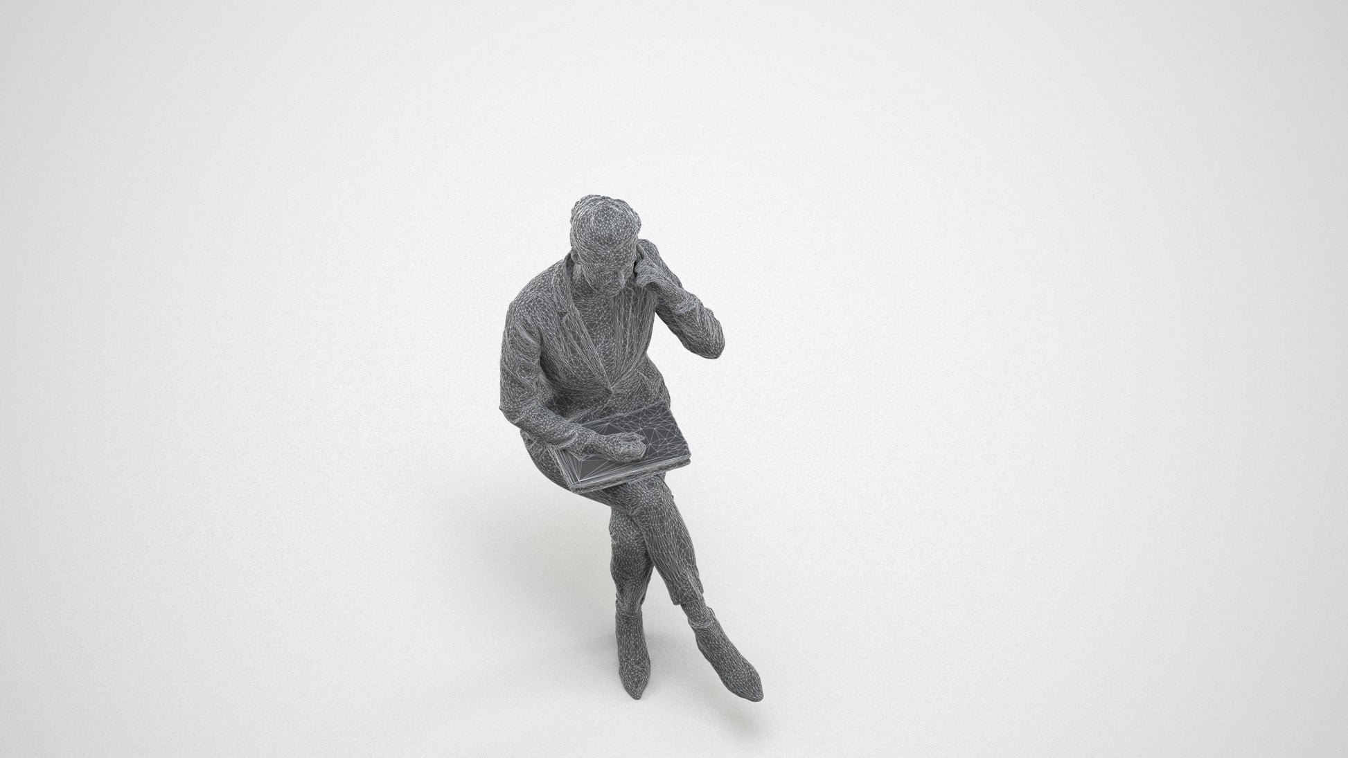 photogrammetry 3D woman business, realistic human model archviz FBX, wireframe three-quarter view