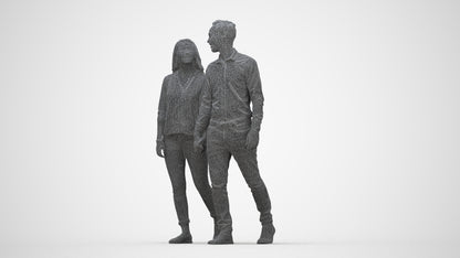 realistic 3D human woman casual couple, archviz people FBX OBJ for Blender, wireframe back view