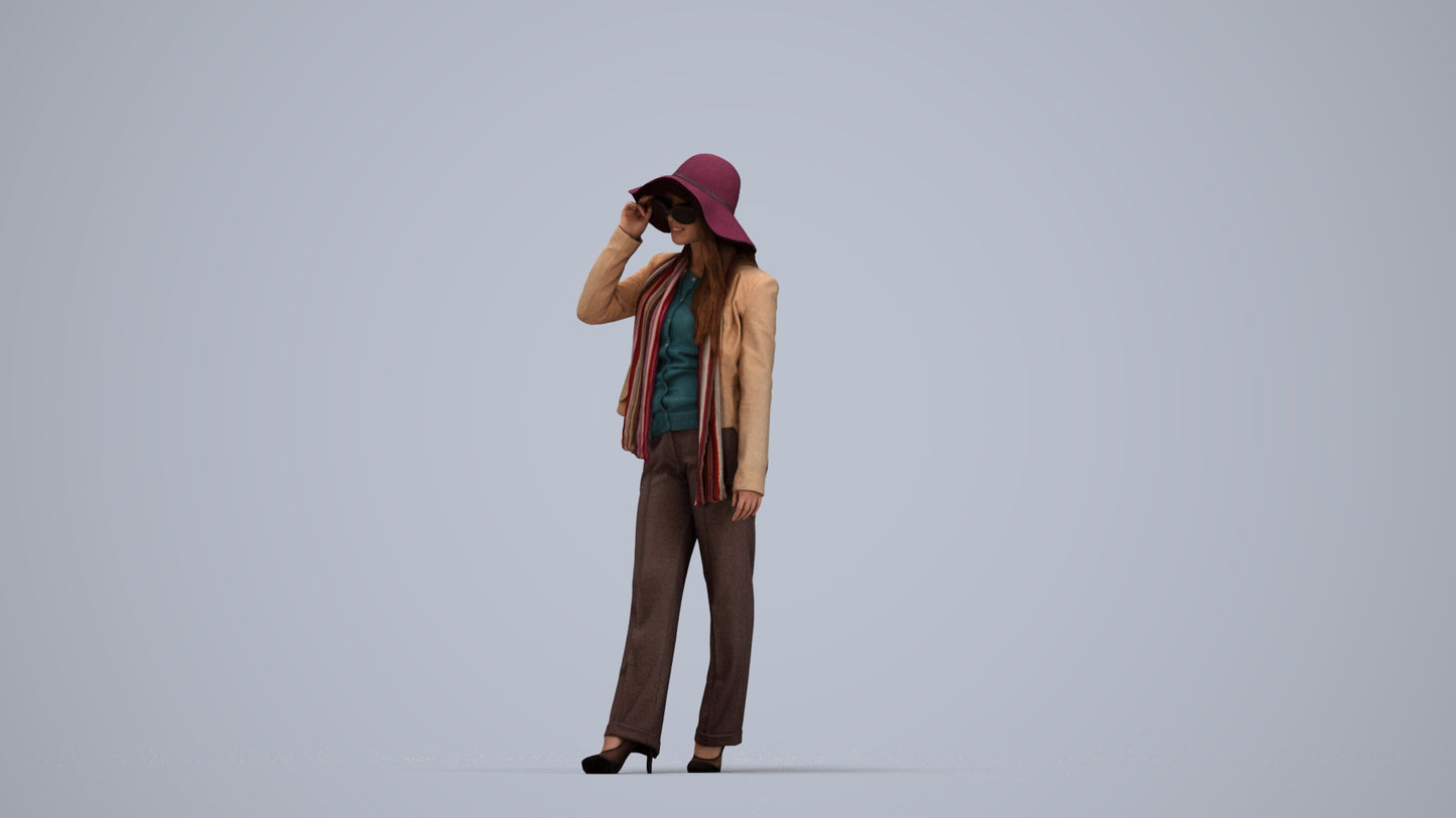 realistic 3D people woman casual standing, render-ready for V-Ray and Corona, FBX OBJ, top-down view render