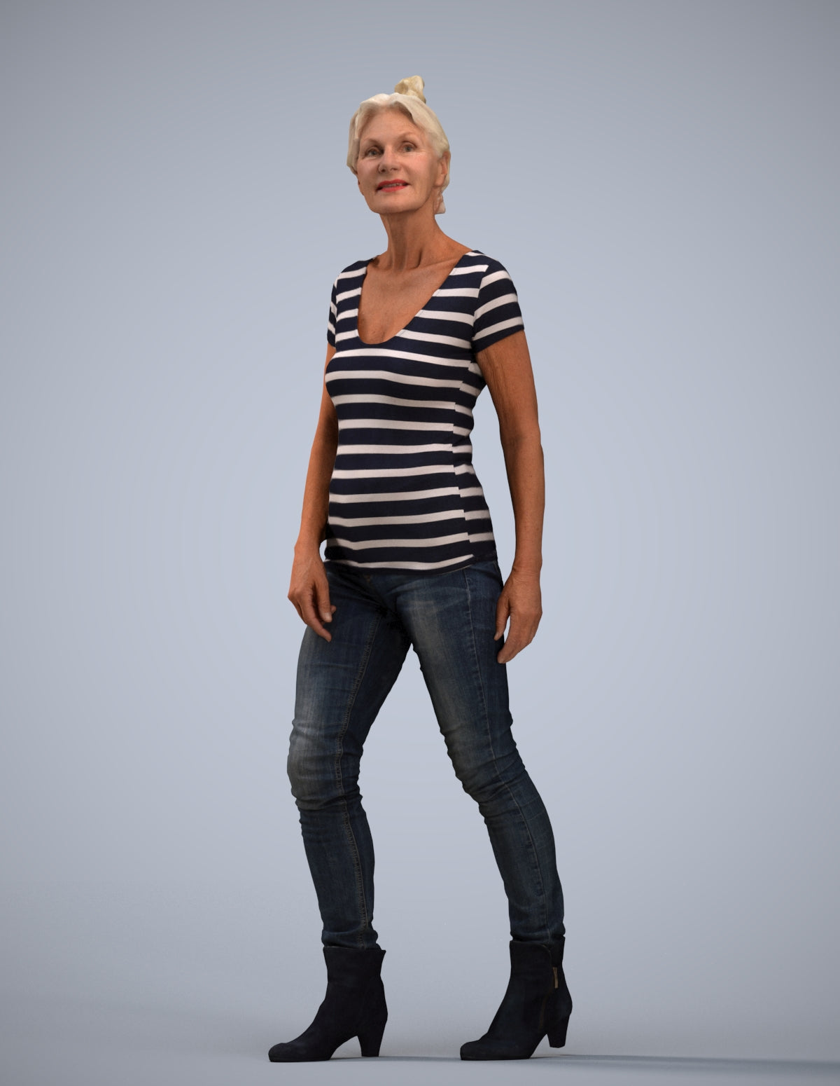 realistic 3D human senior woman casual walking, archviz people FBX OBJ for Blender