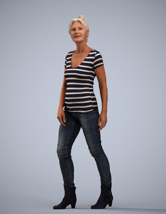 realistic 3D human senior woman casual walking, archviz people FBX OBJ for Blender