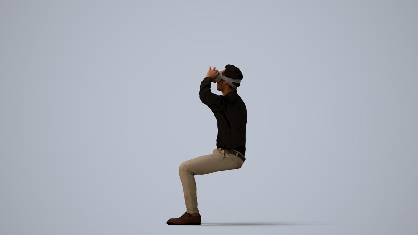 realistic 3D people man business sitting, render-ready for V-Ray and Corona, FBX OBJ, three-quarter view render