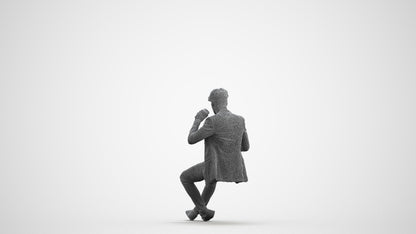 3D human model man casual sitting, photogrammetry scanned person for archviz, wireframe front view