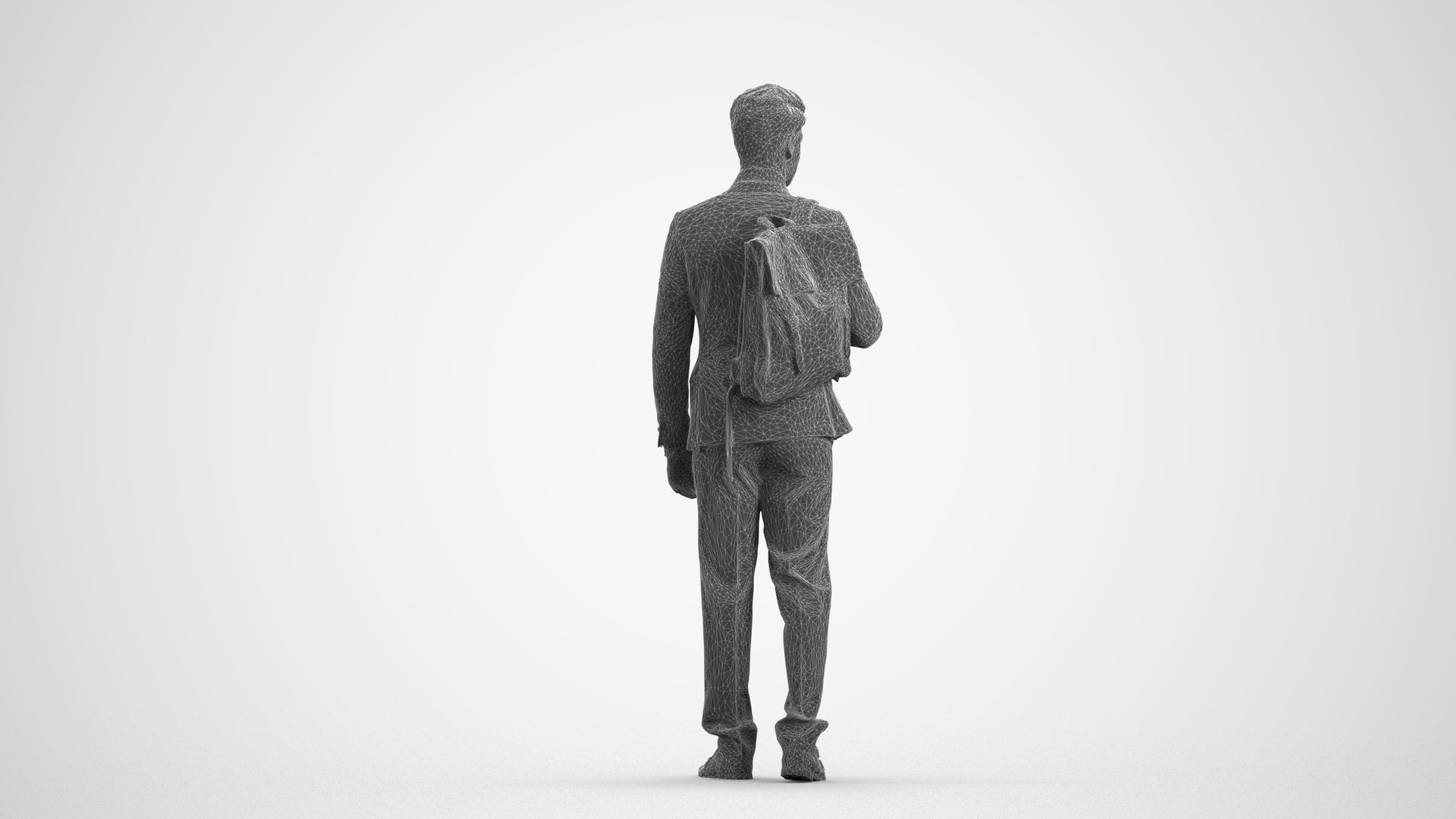 3D scanned man walking business, photorealistic archviz people for Enscape and SketchUp, wireframe front view