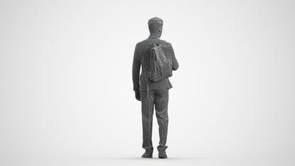 3D scanned man walking business, photorealistic archviz people for Enscape and SketchUp, wireframe front view