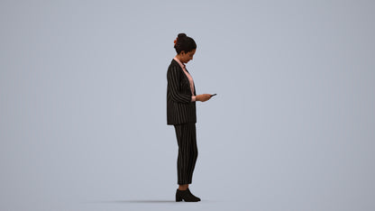 realistic 3D woman business standing, scanned archviz people for Blender and 3ds Max, side view render