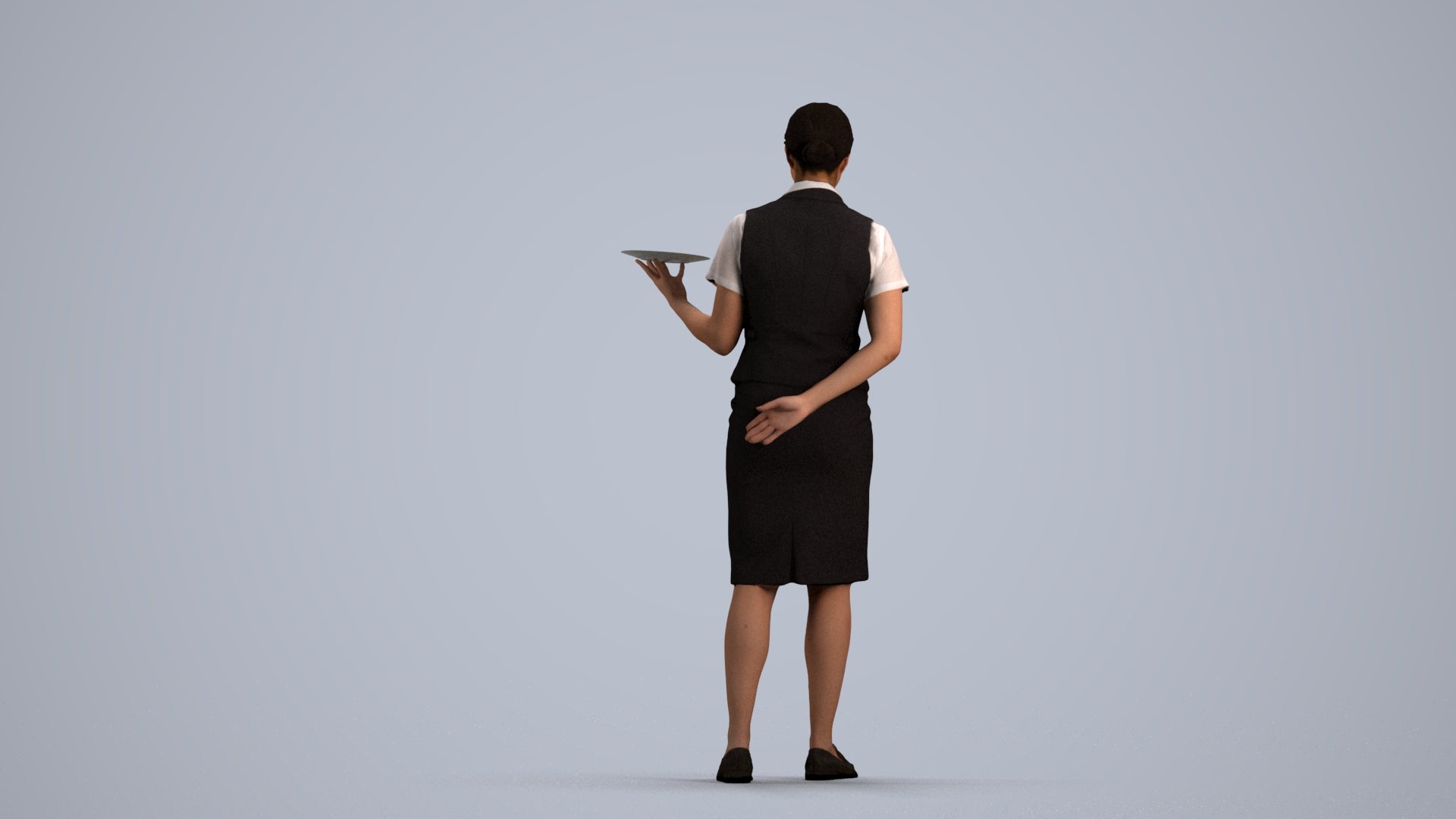 photogrammetry 3D woman hospitality, realistic human model archviz FBX, front view render