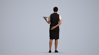 photogrammetry 3D woman hospitality, realistic human model archviz FBX, front view render