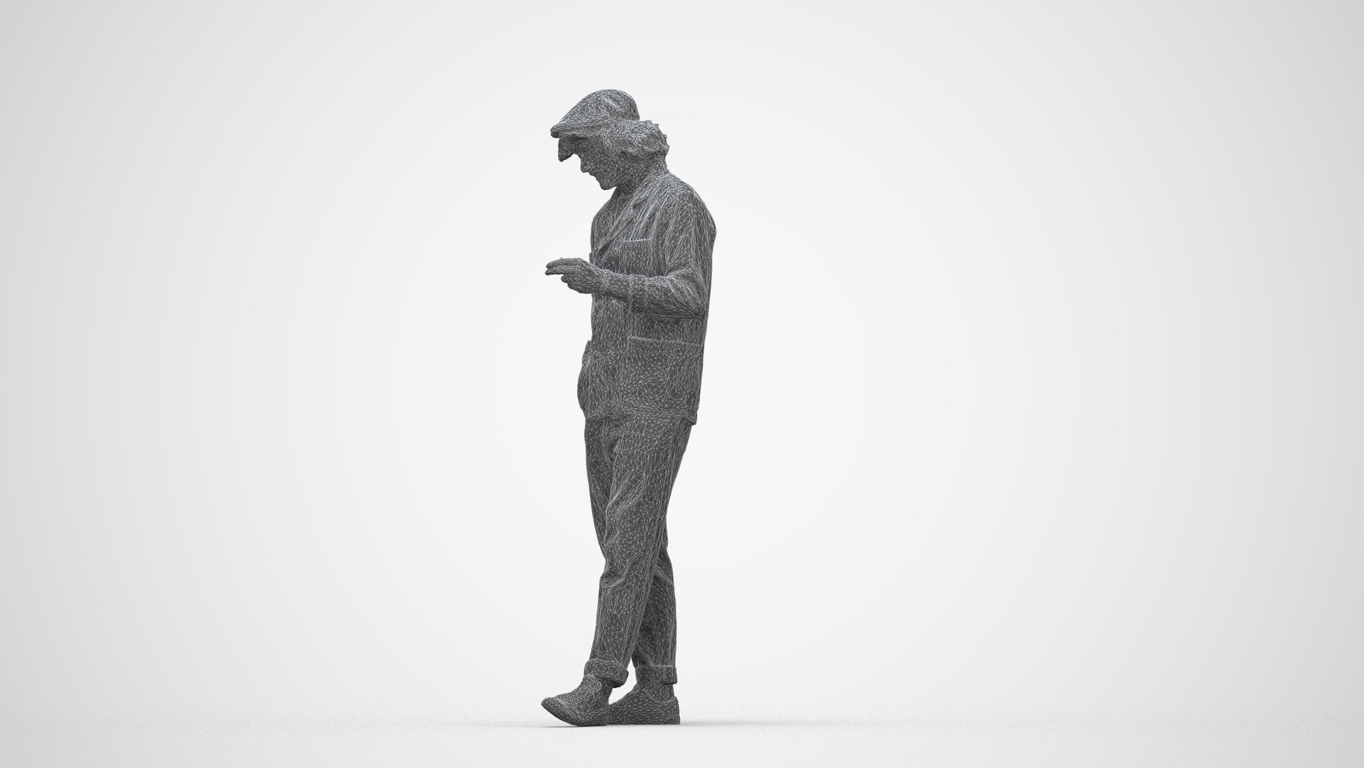 realistic 3D human man casual standing, archviz people FBX OBJ for Blender, wireframe back view