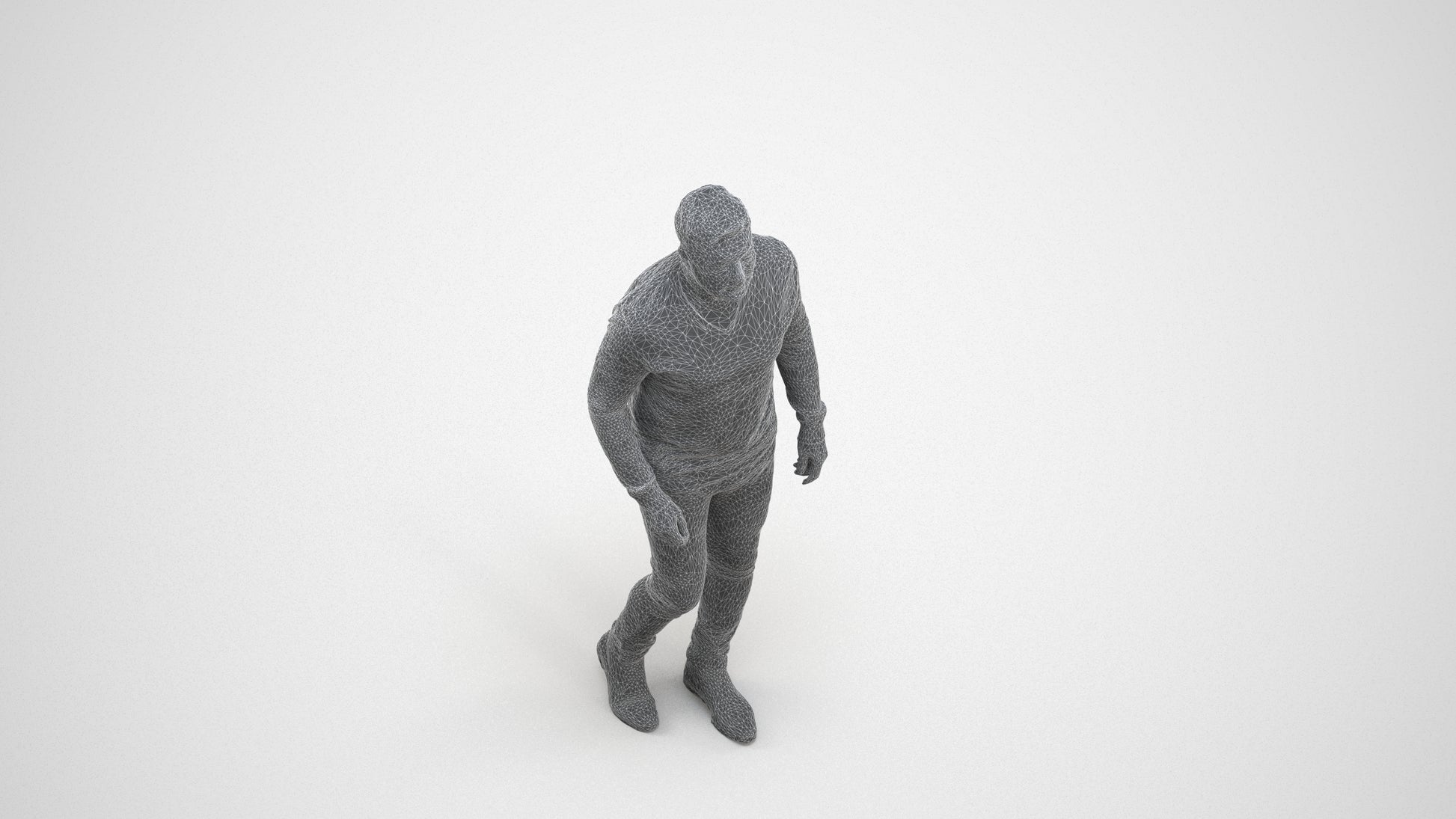 realistic 3D human man casual walking, archviz people FBX OBJ for Blender, wireframe three-quarter view