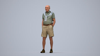 photogrammetry 3D senior man casual standing, realistic human model archviz FBX, top-down view render