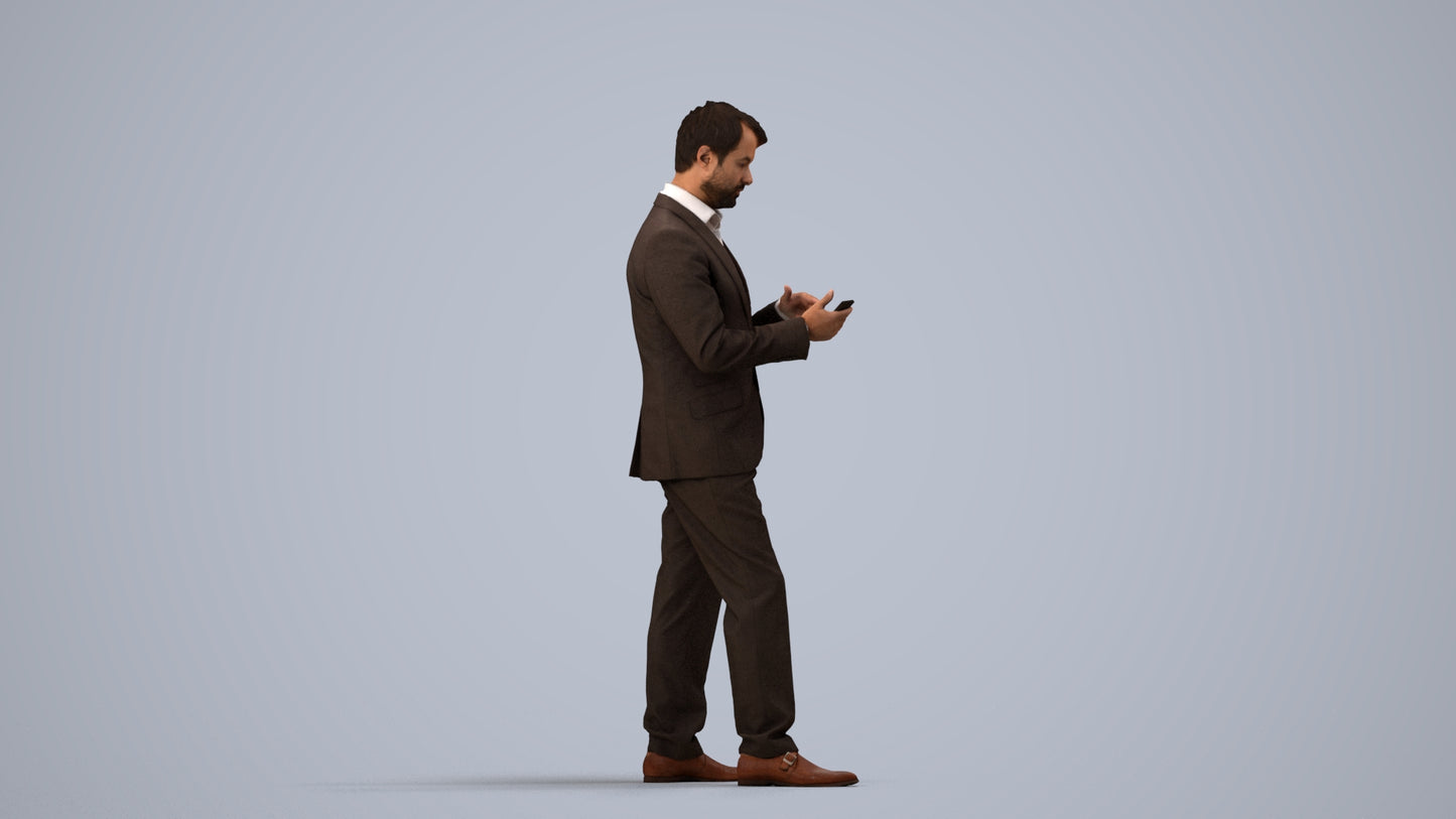 realistic 3D people man business, render-ready for V-Ray and Corona, FBX OBJ, side view render