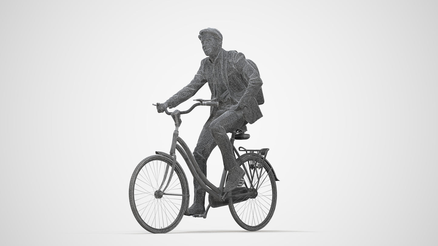 3D people model man business cycling, scanned human for 3ds Max rendering, wireframe back view