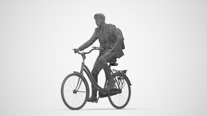 3D people model man business cycling, scanned human for 3ds Max rendering, wireframe back view
