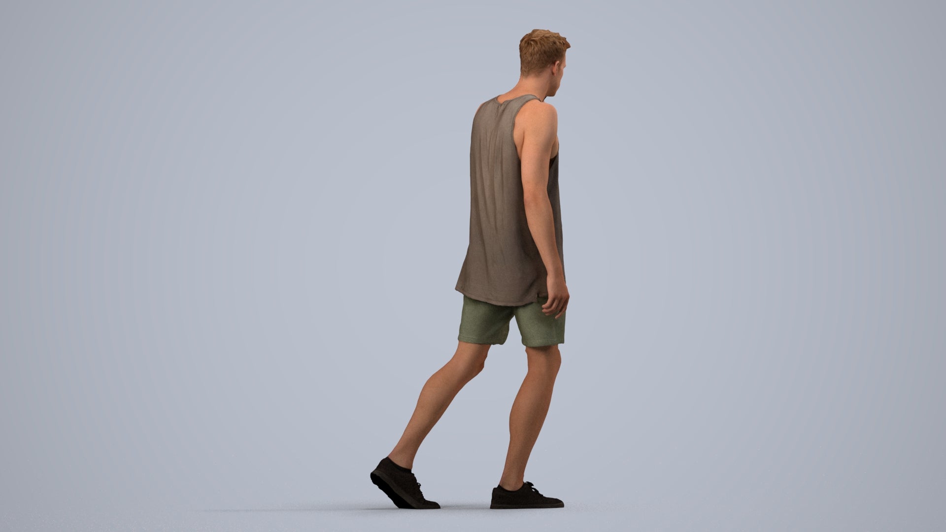 realistic 3D man casual walking, scanned archviz people for Blender and 3ds Max, side view render