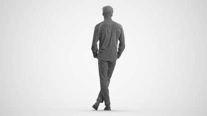 3D people model man casual standing, scanned human for 3ds Max rendering, wireframe front view