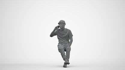 photogrammetry 3D man casual sitting, realistic human model archviz FBX, three-quarter front view render