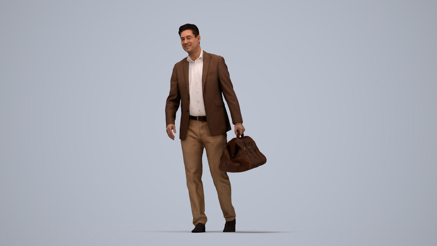 realistic 3D people man business walking, render-ready for V-Ray and Corona, FBX OBJ, top-down view render