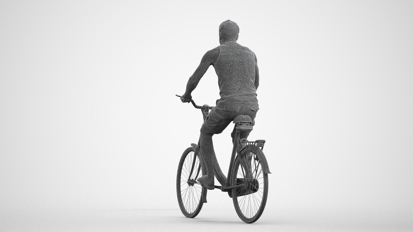 scanned 3D man casual cycling, photogrammetry people for Enscape and V-Ray, wireframe front view