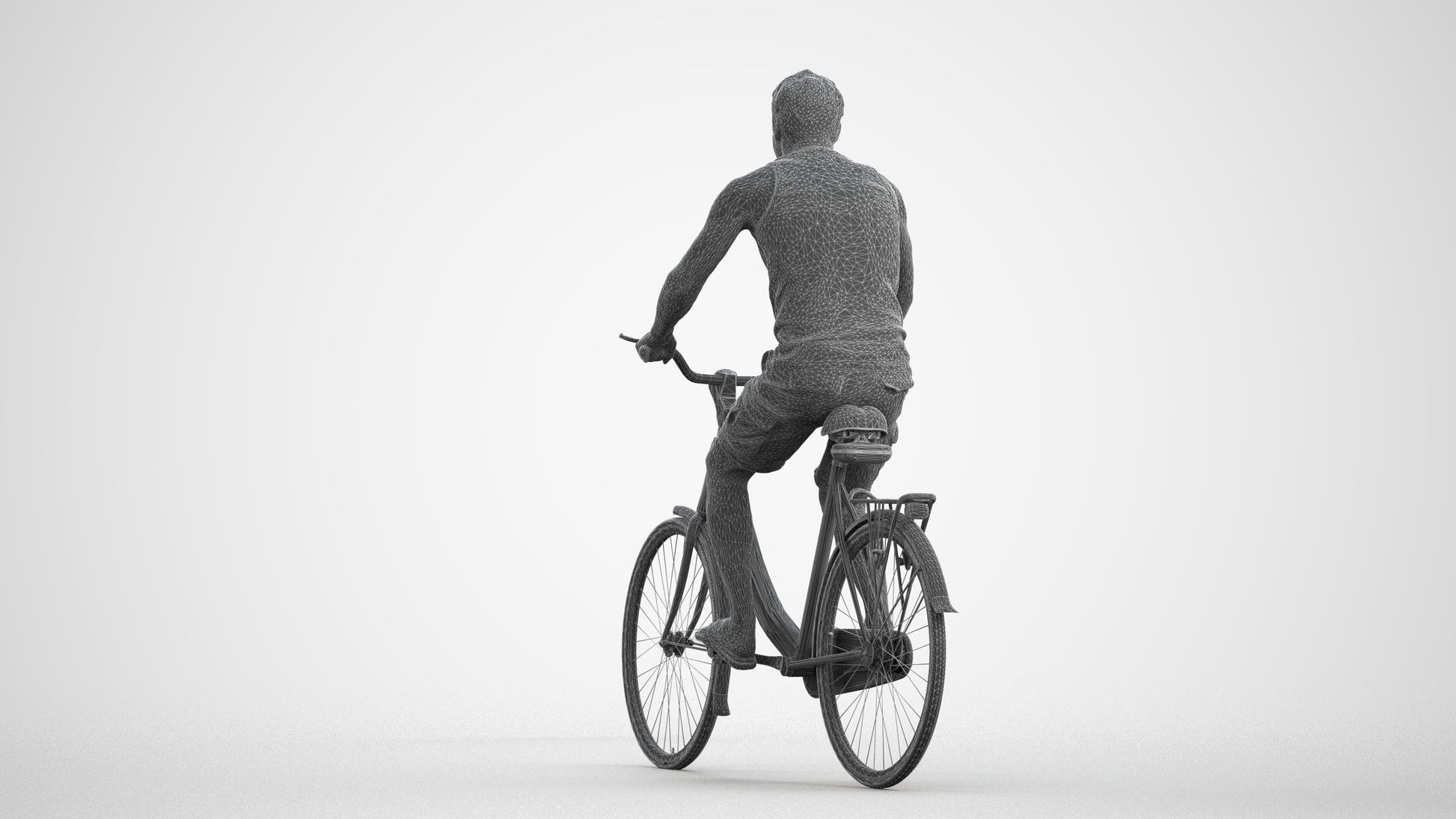 scanned 3D man casual cycling, photogrammetry people for Enscape and V-Ray, wireframe front view