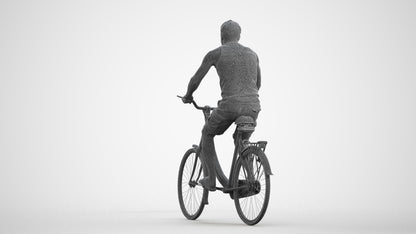 scanned 3D man casual cycling, photogrammetry people for Enscape and V-Ray, wireframe front view