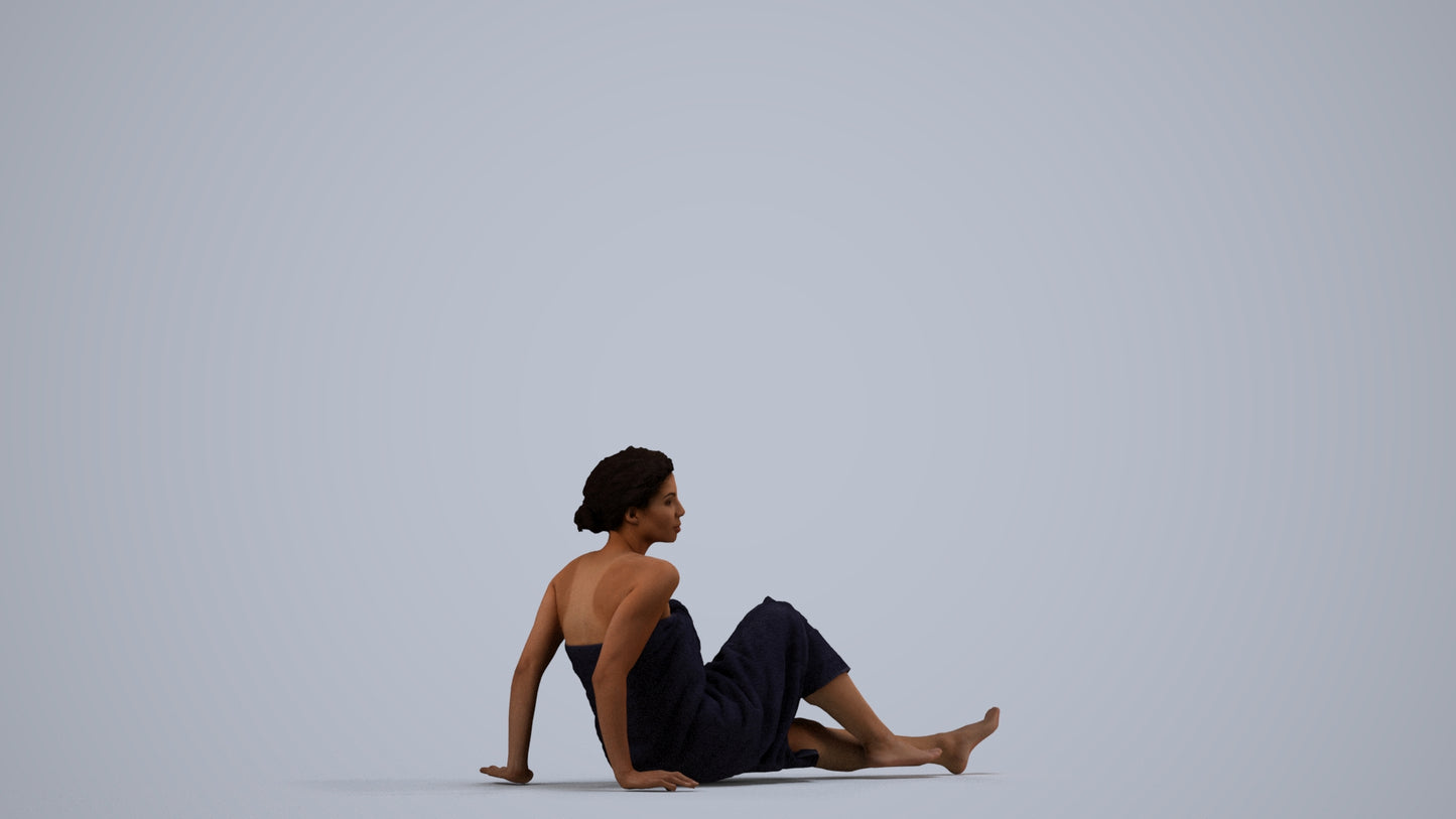 realistic 3D woman bathroom, scanned archviz people for Blender and 3ds Max, side view render