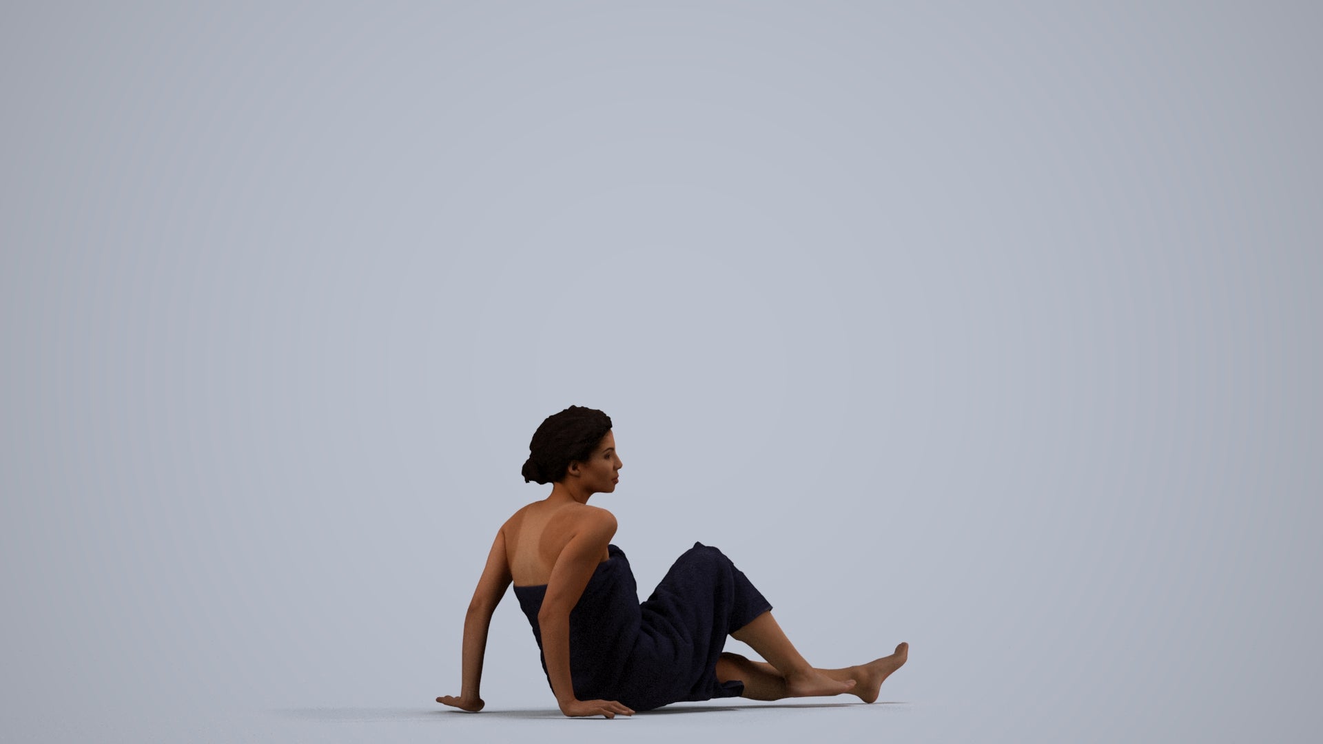realistic 3D woman bathroom, scanned archviz people for Blender and 3ds Max, side view render