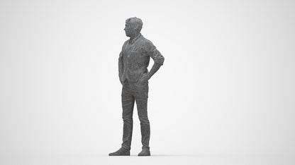 realistic 3D man casual standing, scanned archviz people for Blender and 3ds Max, wireframe back view