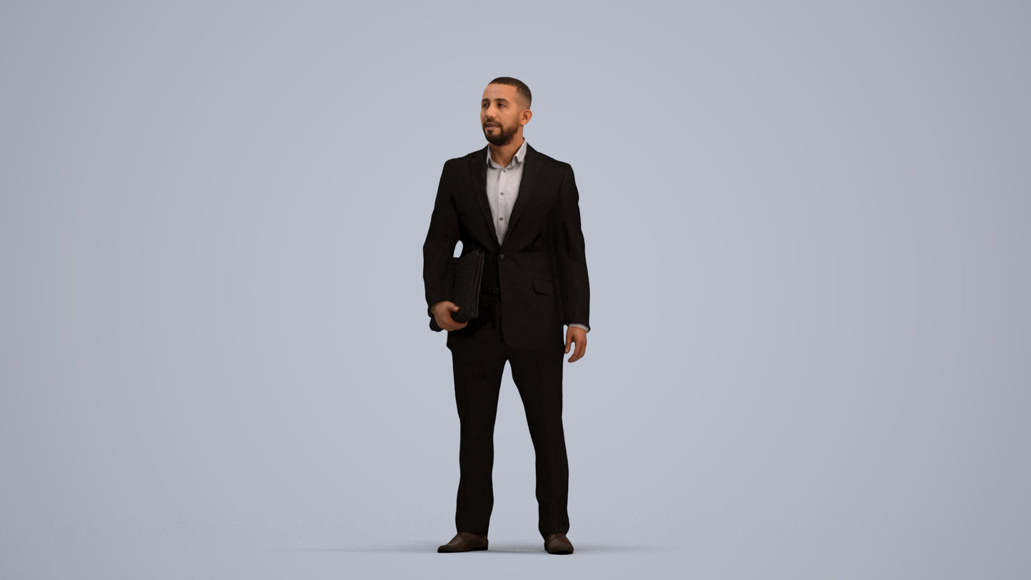 3D people model man business, scanned human for 3ds Max rendering, standing pose render