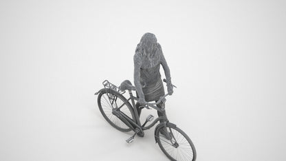 3D people model woman business cycling, scanned human for 3ds Max rendering, wireframe three-quarter view