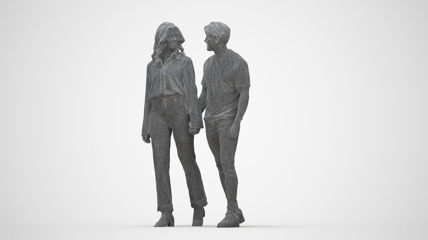 3D human model woman casual couple, photogrammetry scanned person for archviz, wireframe back view