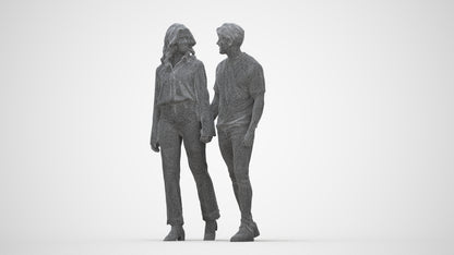3D human model woman casual couple, photogrammetry scanned person for archviz, wireframe back view