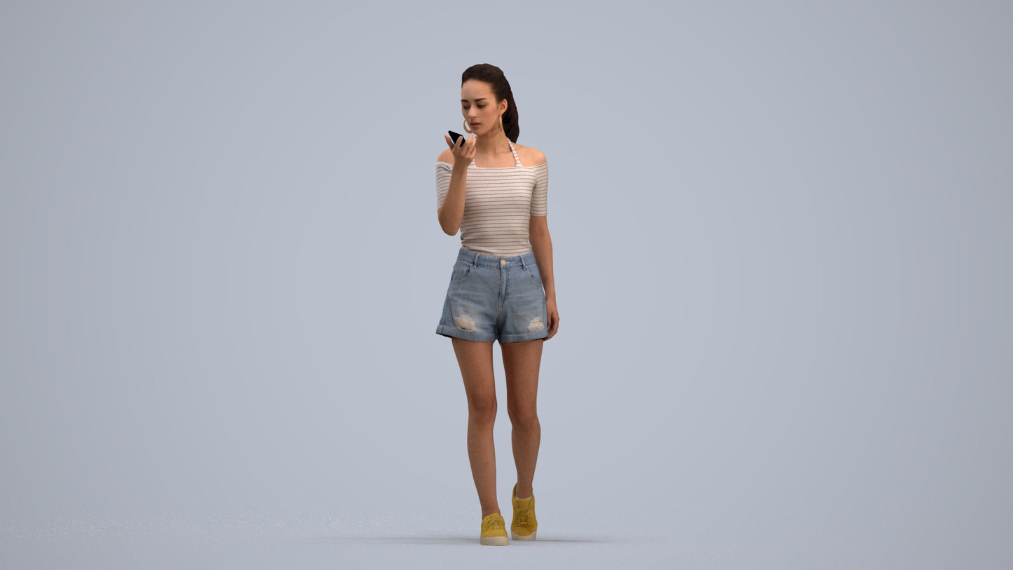 photogrammetry 3D woman casual walking, realistic human model archviz FBX, standing pose render