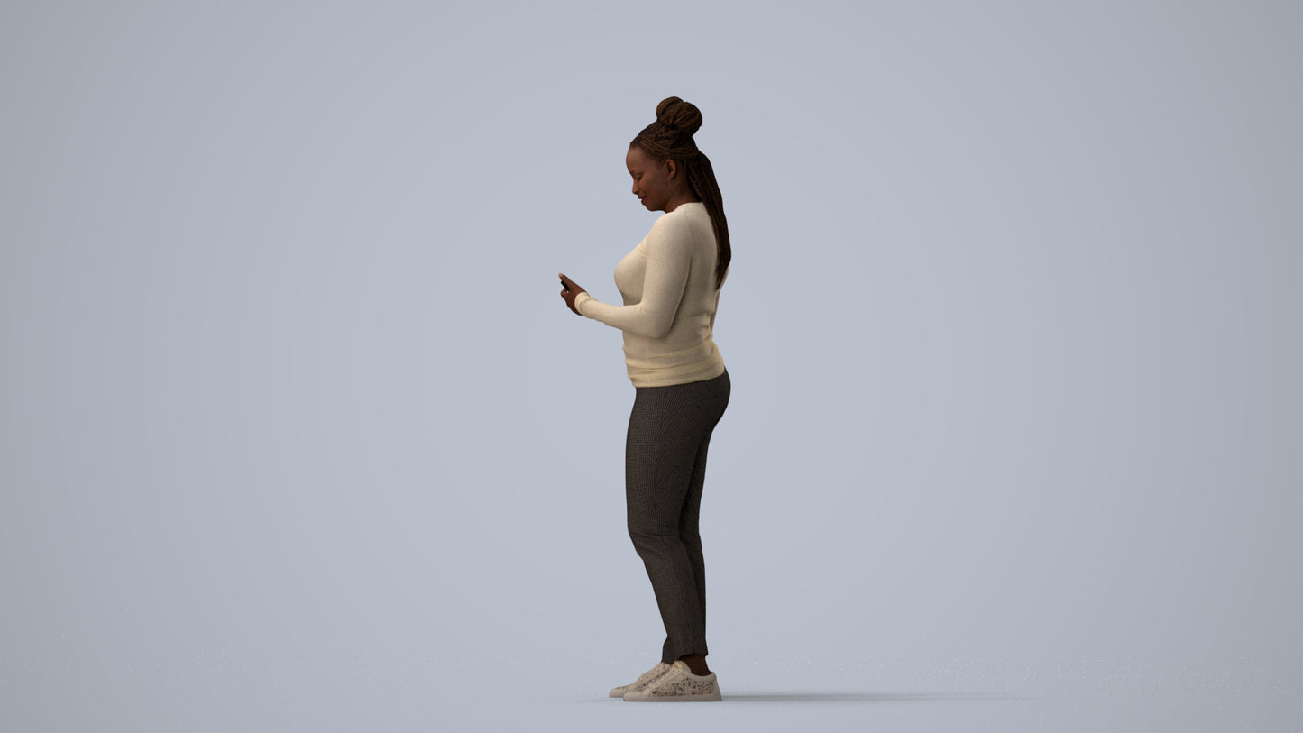 realistic 3D people woman casual standing, render-ready for V-Ray and Corona, FBX OBJ, three-quarter view render
