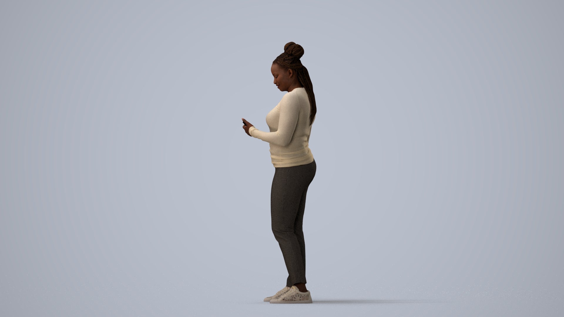 realistic 3D people woman casual standing, render-ready for V-Ray and Corona, FBX OBJ, three-quarter view render