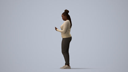 realistic 3D people woman casual standing, render-ready for V-Ray and Corona, FBX OBJ, three-quarter view render