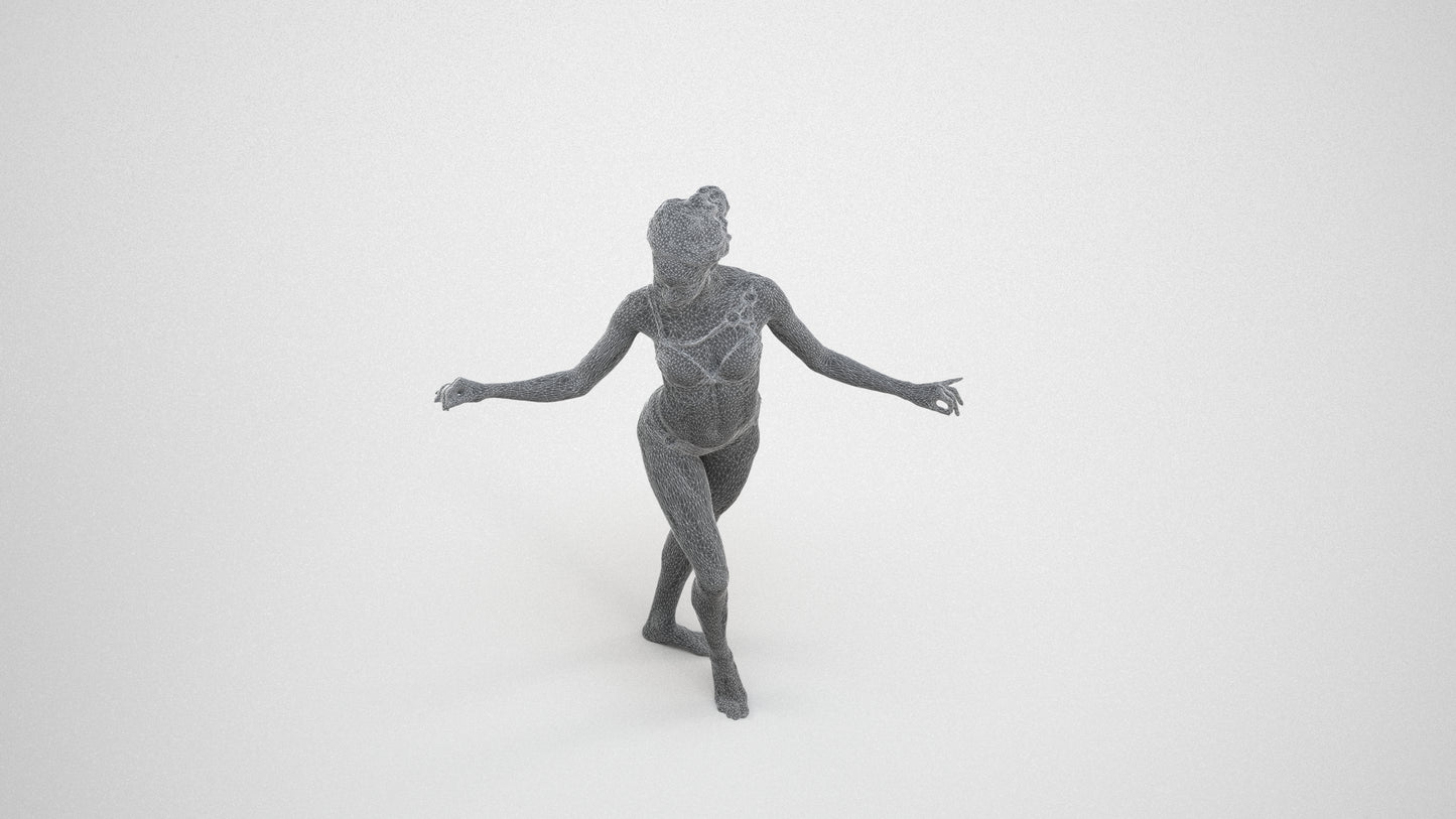 3D people model woman pool, scanned human for 3ds Max rendering, wireframe three-quarter view