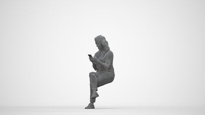 realistic 3D human woman casual sitting, archviz people FBX OBJ for Blender, wireframe back view