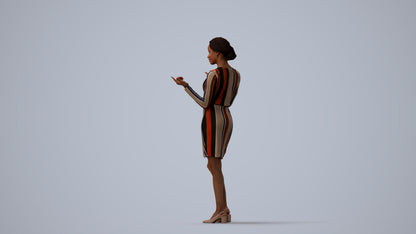 3D human model woman casual standing, photogrammetry scanned person for archviz, three-quarter view render