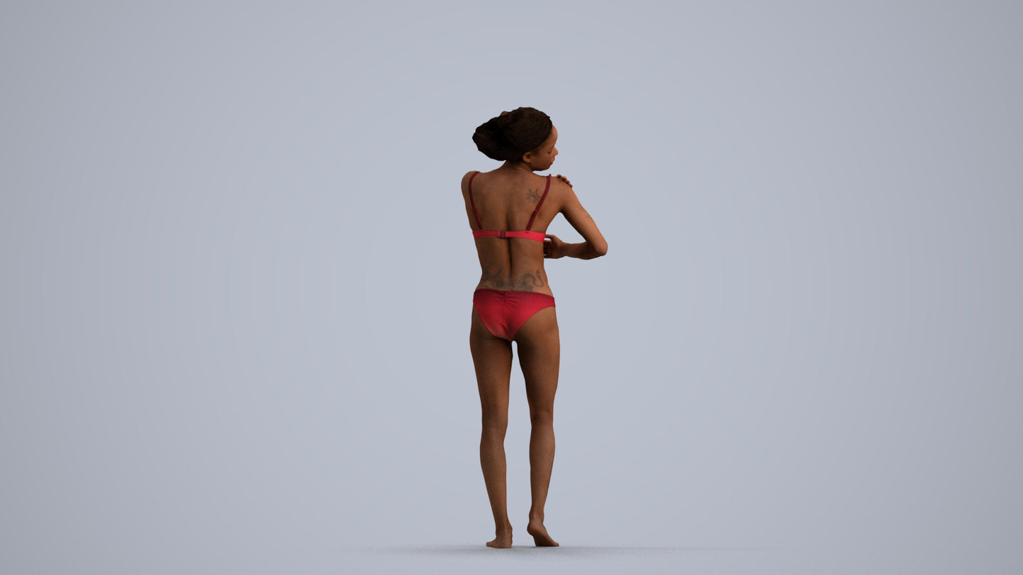 realistic 3D human woman pool, archviz people FBX OBJ for Blender, front view render