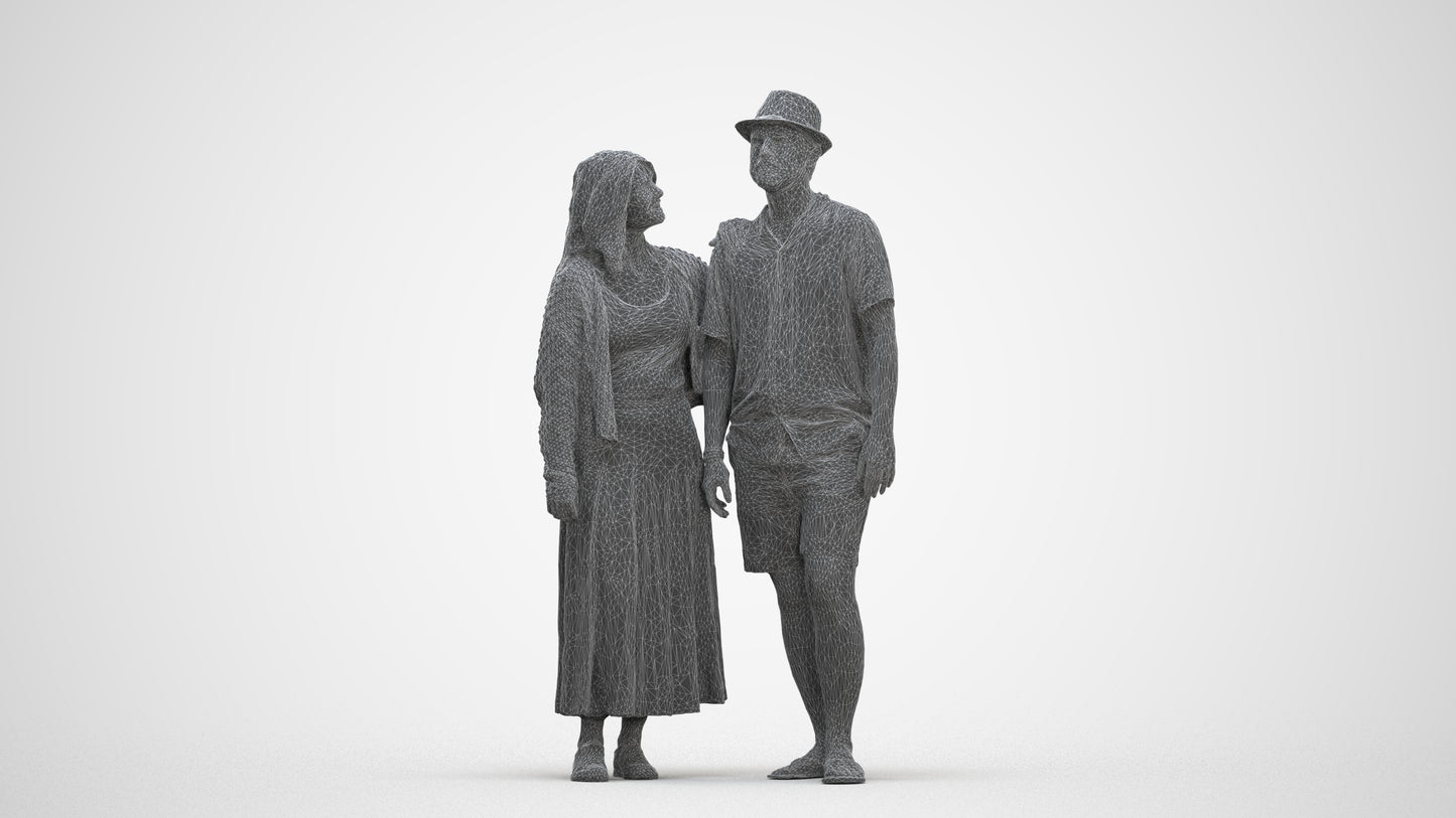 3D human model woman standing, photogrammetry scanned person for archviz, three-quarter front view render