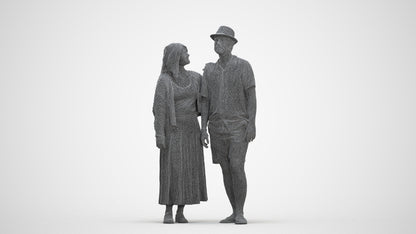 3D human model woman standing, photogrammetry scanned person for archviz, three-quarter front view render